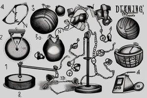 Weighing scales unballanced.
On left weighing pan basket ball and letter D, N, A. tattoo idea
