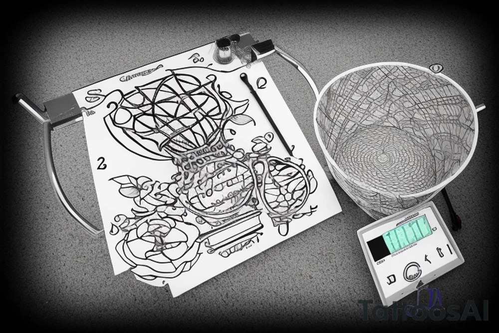 Weighing scales unballanced.
On left weighing pan basket ball and letter D, N, A. tattoo idea