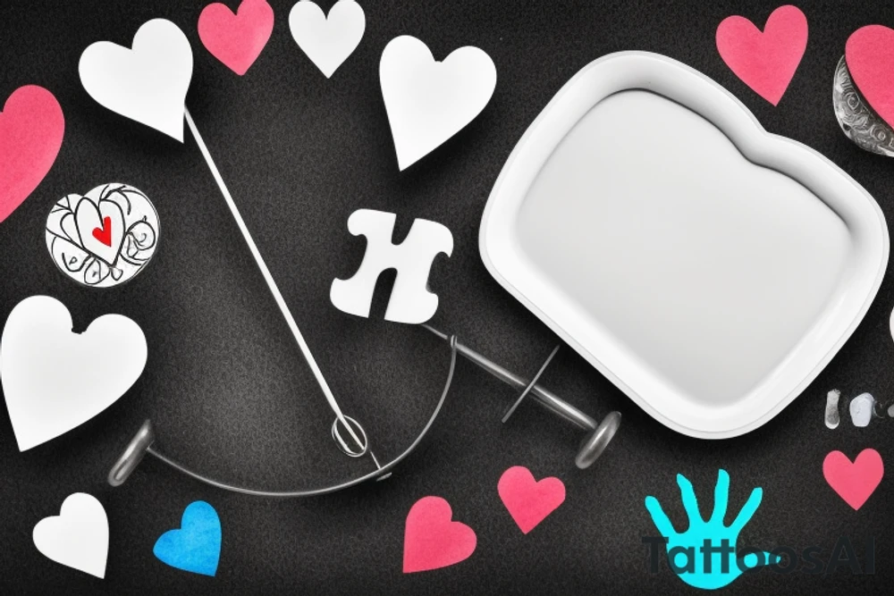 Weighing scales unballanced.
On left weighing pan basket ball and letter D, N, A.
On right weighing pan Yin symbol and broken heart tattoo idea