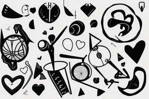 Weighing scales unballanced.
On left weighing pan basket ball and letter D, N, A.
On right weighing pan Yin symbol and broken heart tattoo idea