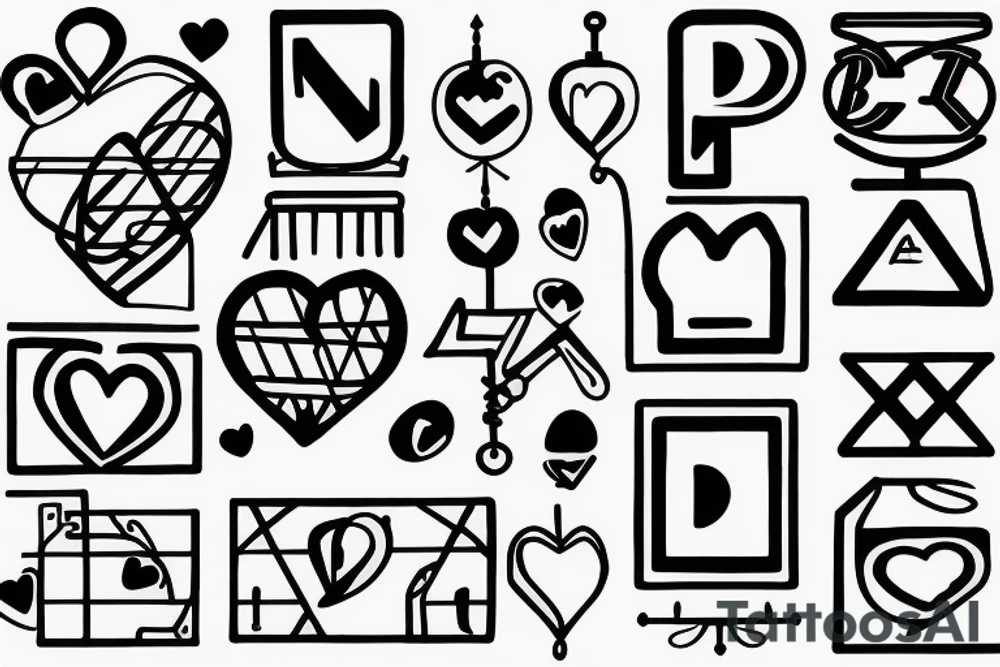 Weighing scales unballanced.
On left weighing pan basket ball and letter D, N, A.
On right weighing pan Yin symbol and broken heart tattoo idea