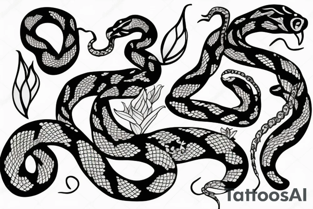 snake in flowers tattoo idea
