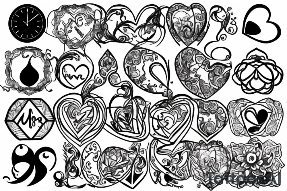 hourglass, Yin symbol and broken heart tattoo idea
