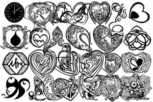 hourglass, Yin symbol and broken heart tattoo idea