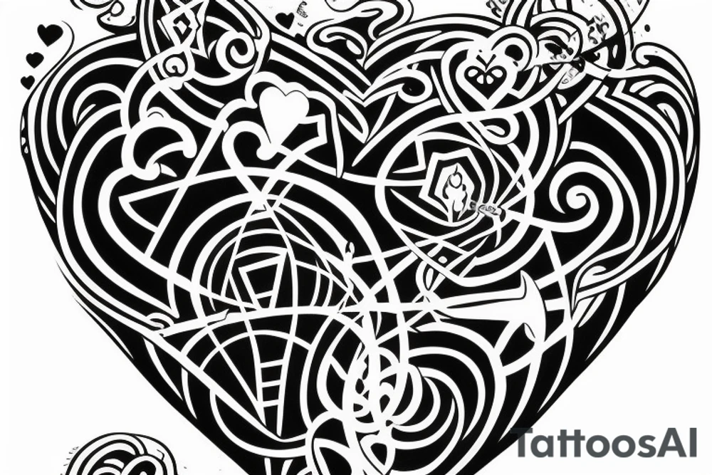 hourglass, Yin symbol and broken heart tattoo idea