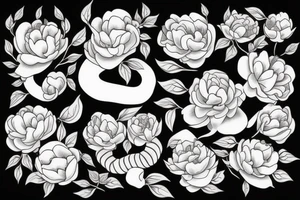 snake in peonies tattoo idea
