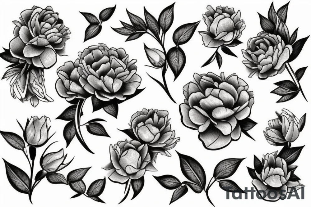 snake in peonies tattoo idea