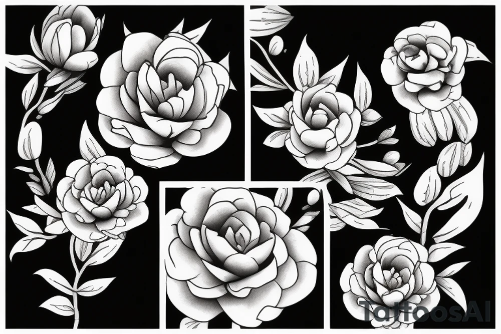 Snake between peonies tattoo idea