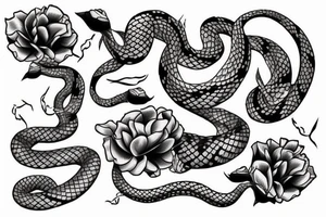 Snake between peonies tattoo idea