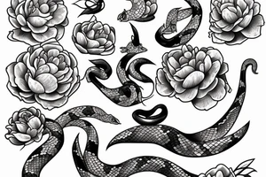 Snake between peonies tattoo idea