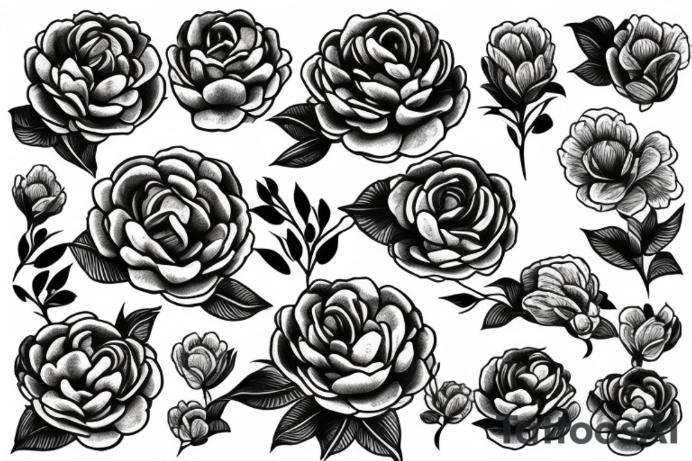 Snake between peonies tattoo idea