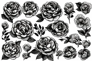 Snake between peonies tattoo idea