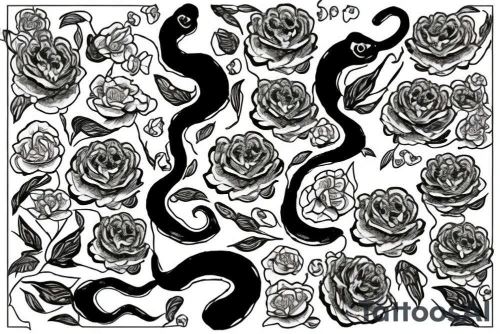 Snake between peonies tattoo idea