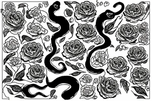 Snake between peonies tattoo idea