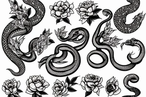 Snake between peonies tattoo idea