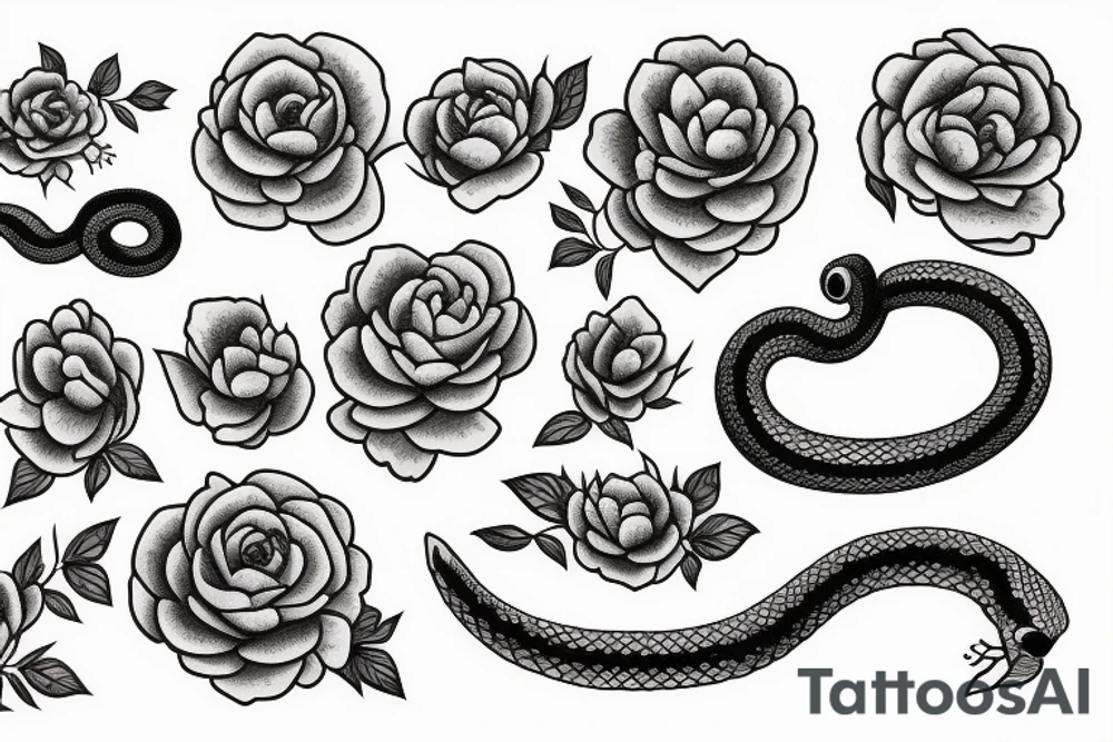 Snake between peonies tattoo idea