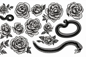 Snake between peonies tattoo idea