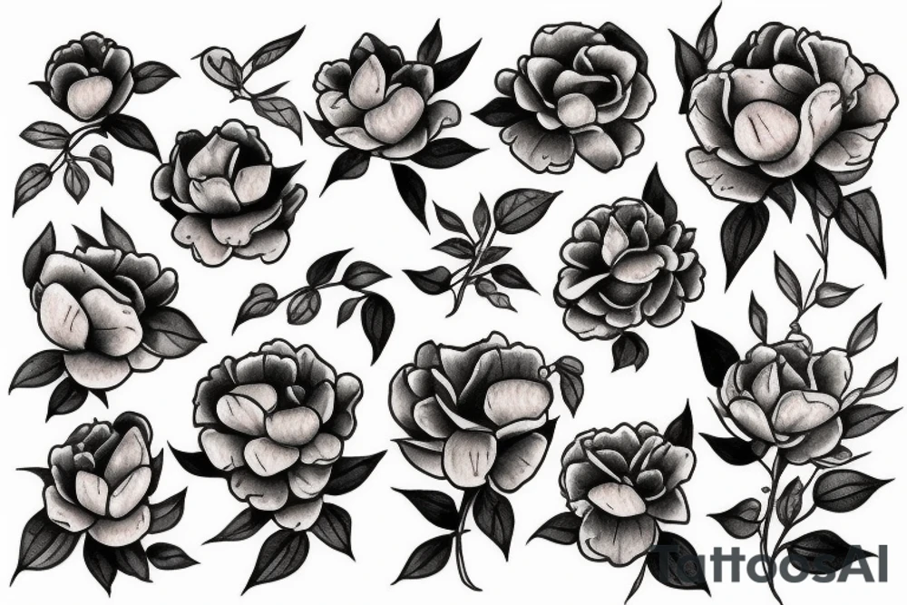 Snake between peonies tattoo idea
