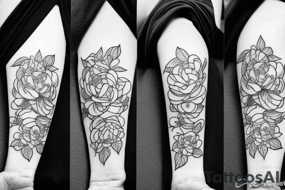 Snake between peonies tattoo idea