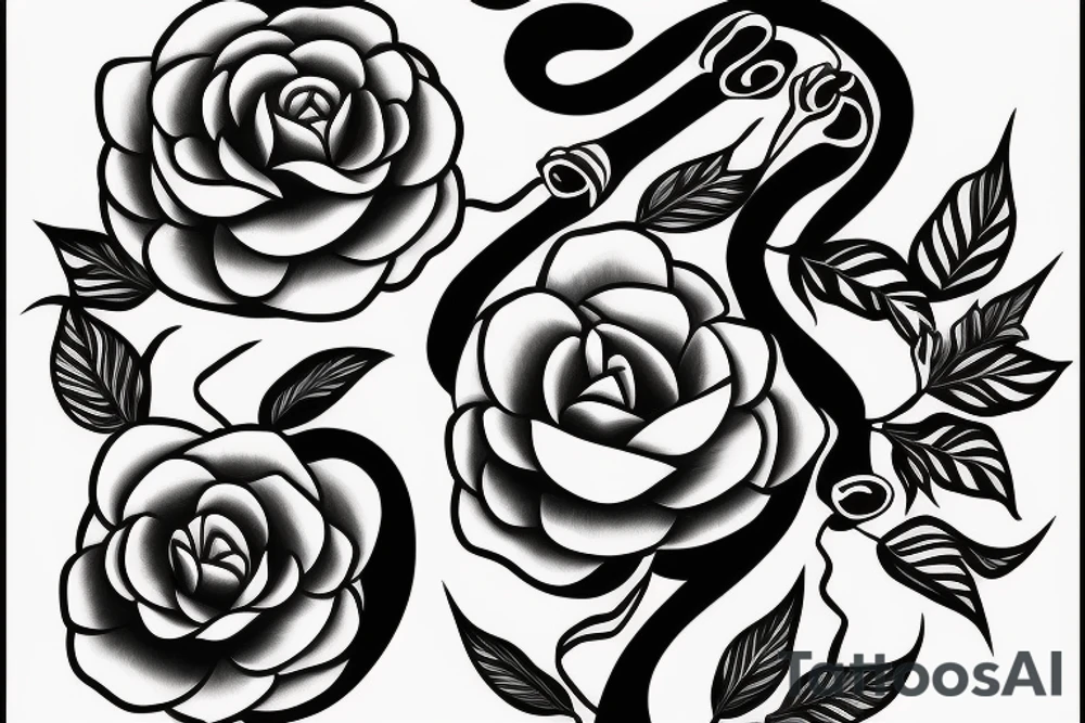 Snake between peonies tattoo idea