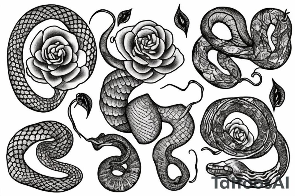 Snake between peonies tattoo idea