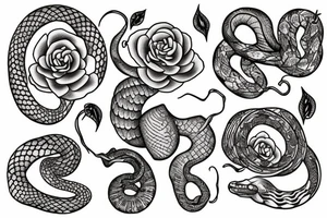Snake between peonies tattoo idea