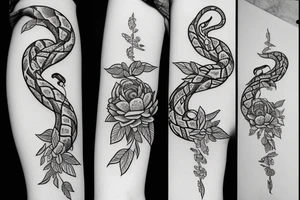 Snake between peonies tattoo idea