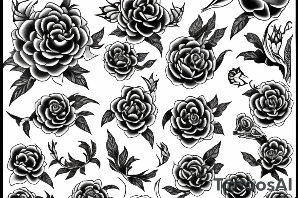Snake between peonies tattoo idea