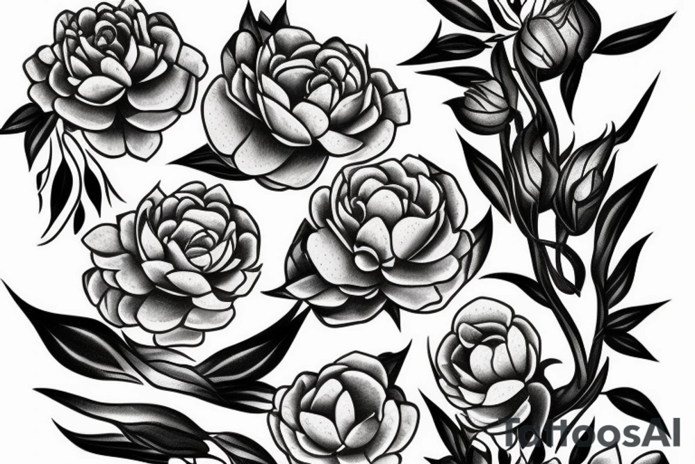 Snake between peonies tattoo idea