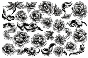 Snake between peonies tattoo idea