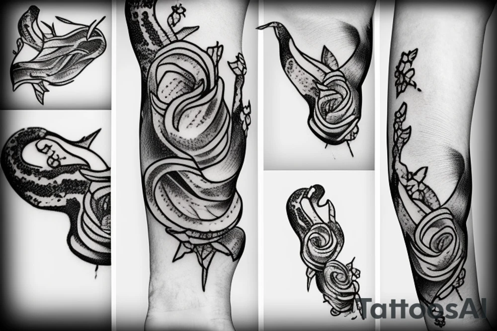 Snake between peonies tattoo idea