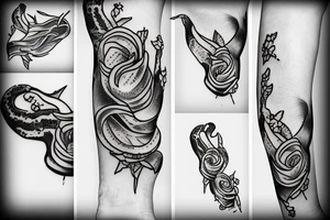 Snake between peonies tattoo idea