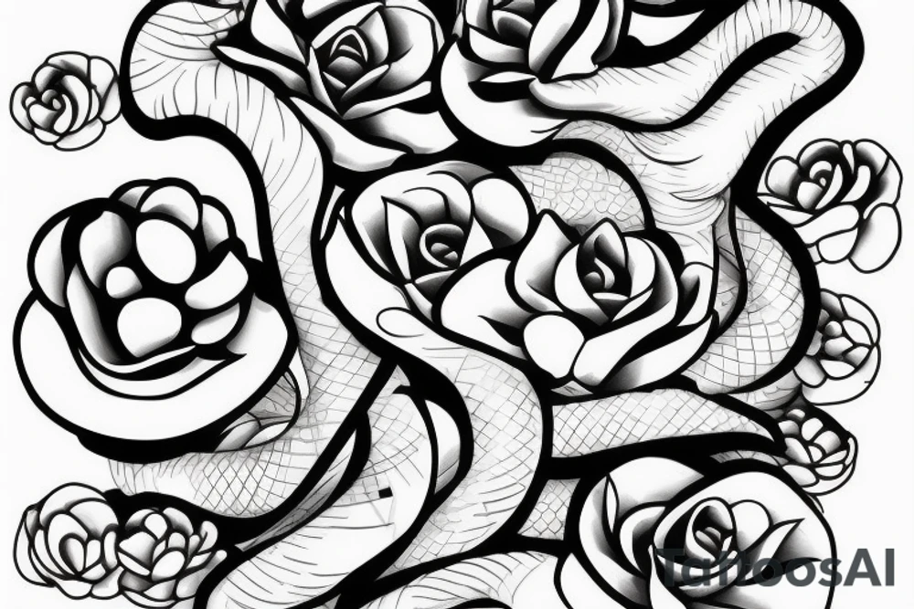 Snake between peonies tattoo idea