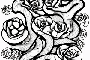 Snake between peonies tattoo idea