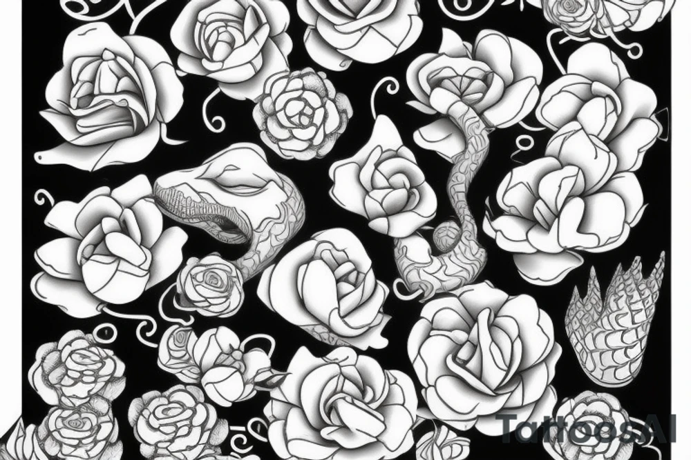 Snake between peonies tattoo idea