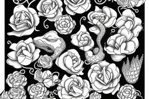 Snake between peonies tattoo idea
