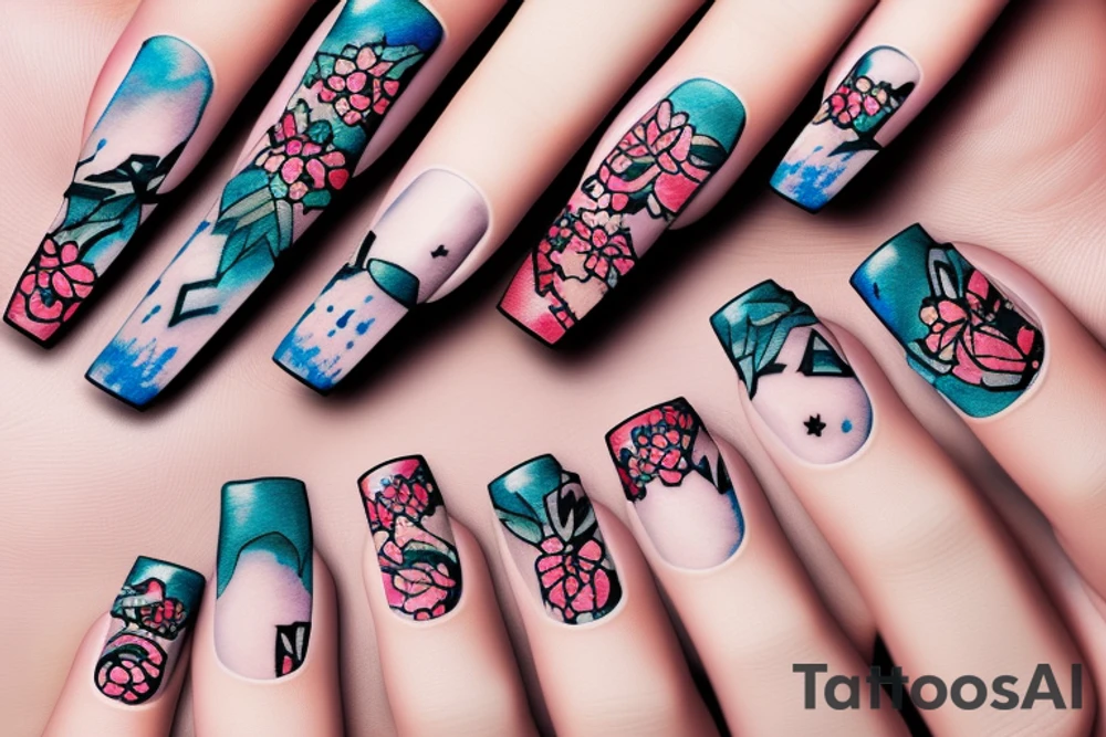 nails manicure with dust effect tattoo idea