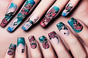 nails manicure with dust effect tattoo idea