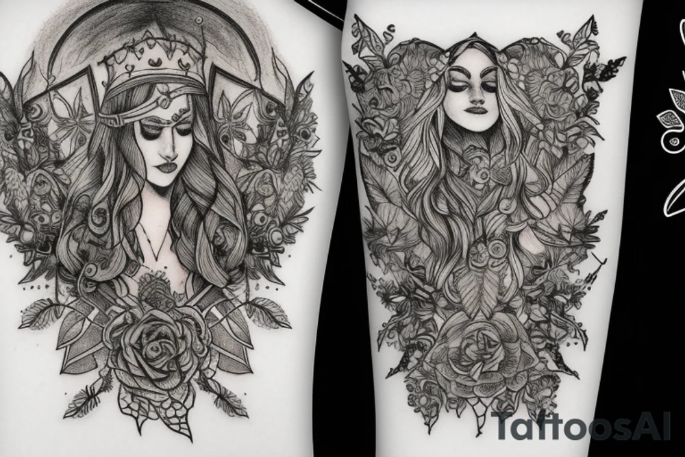 Musical boho forest queen tattoo idea