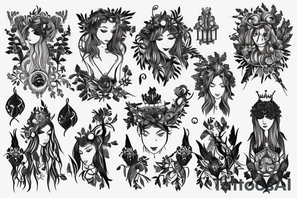 Musical boho forest queen tattoo idea