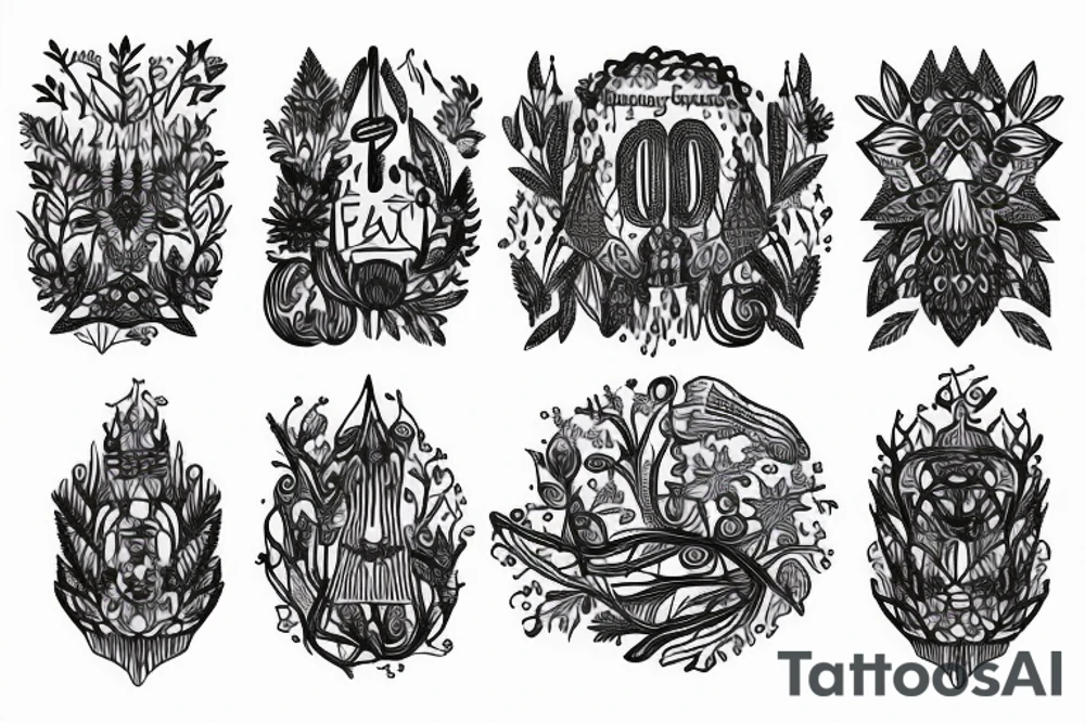 Musical boho forest tattoo idea