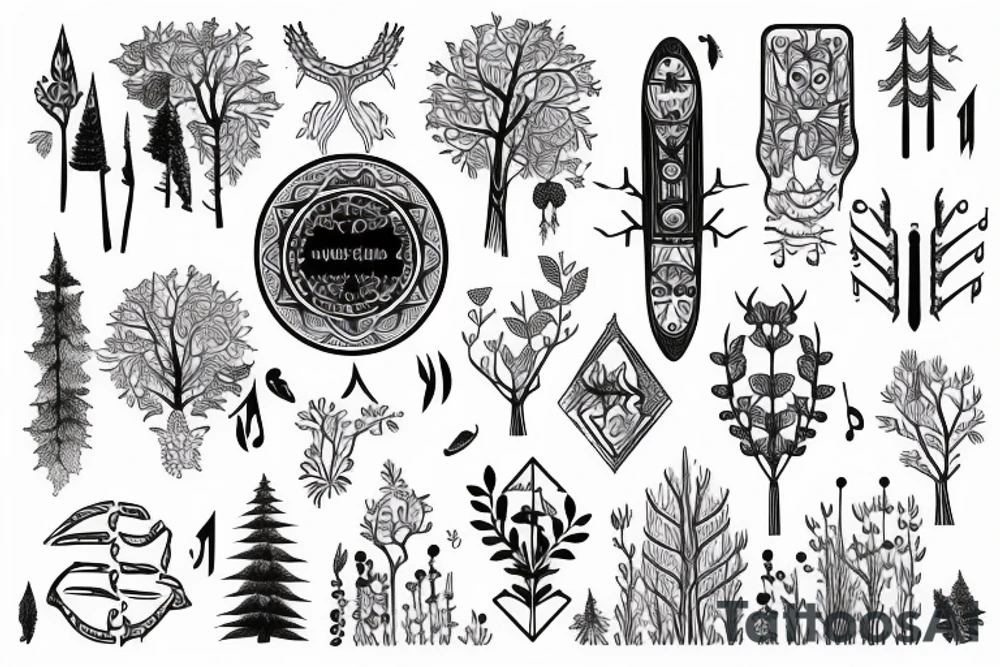 Musical boho forest tattoo idea