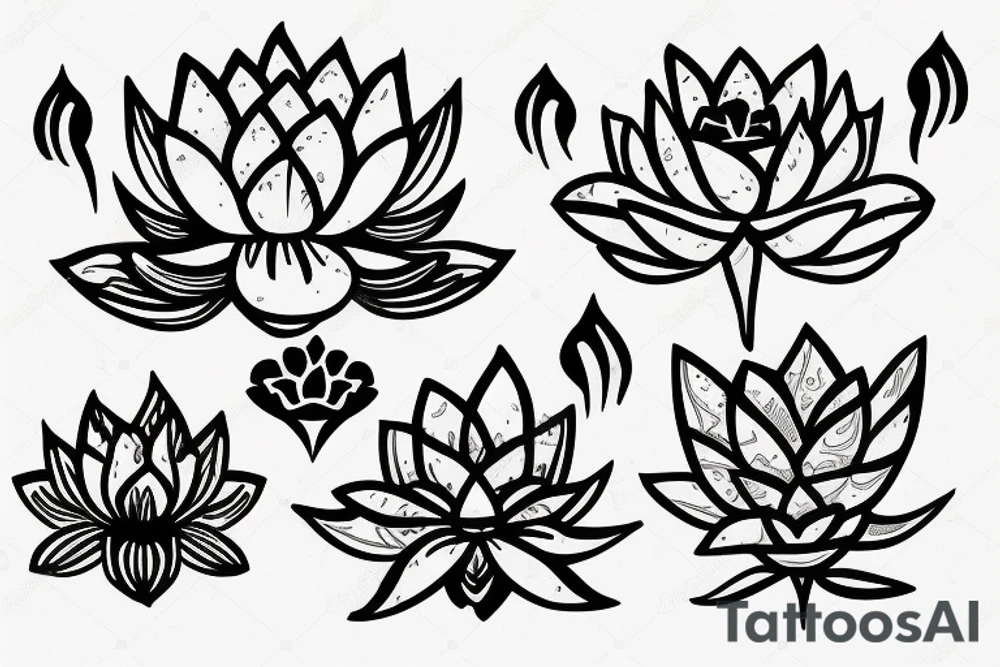 Lotus flower with leaves with flowers tattoo idea
