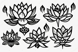 Lotus flower with leaves with flowers tattoo idea