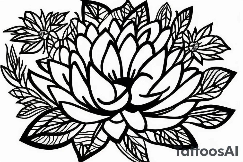 Lotus flower with leaves with flowers tattoo idea