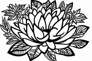 Lotus flower with leaves with flowers tattoo idea