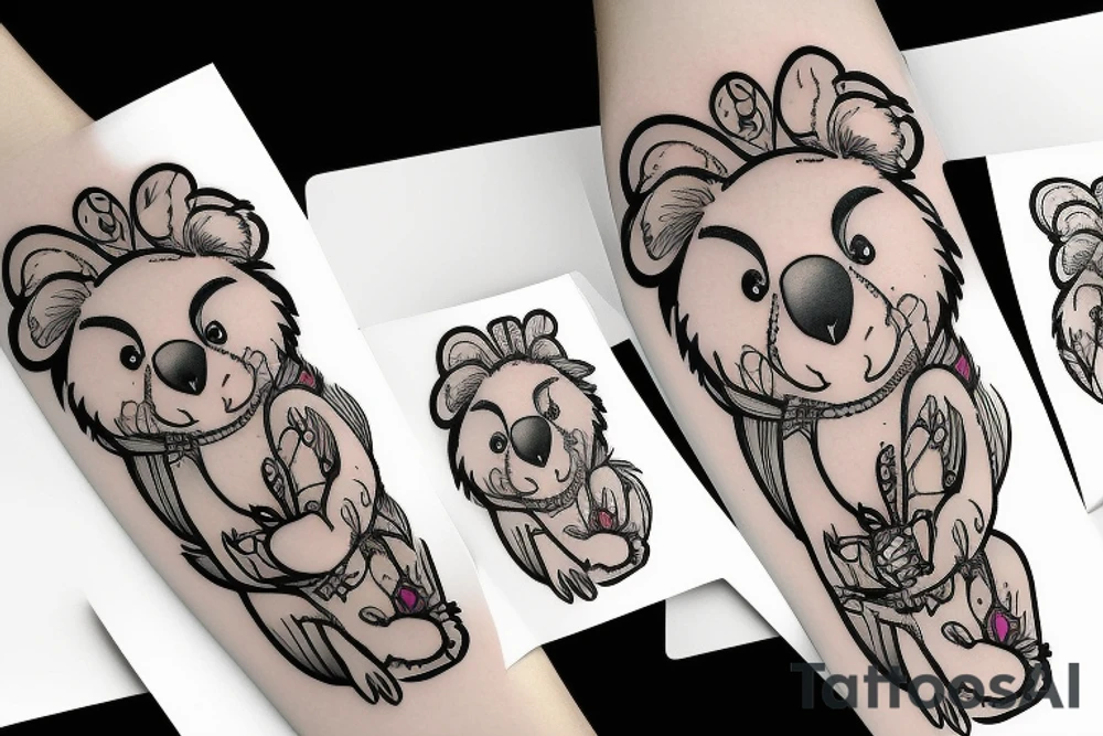 Koala playing piano tattoo idea