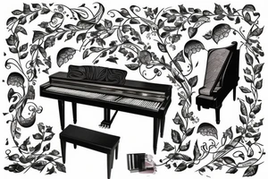 Piano covered in vines tattoo idea