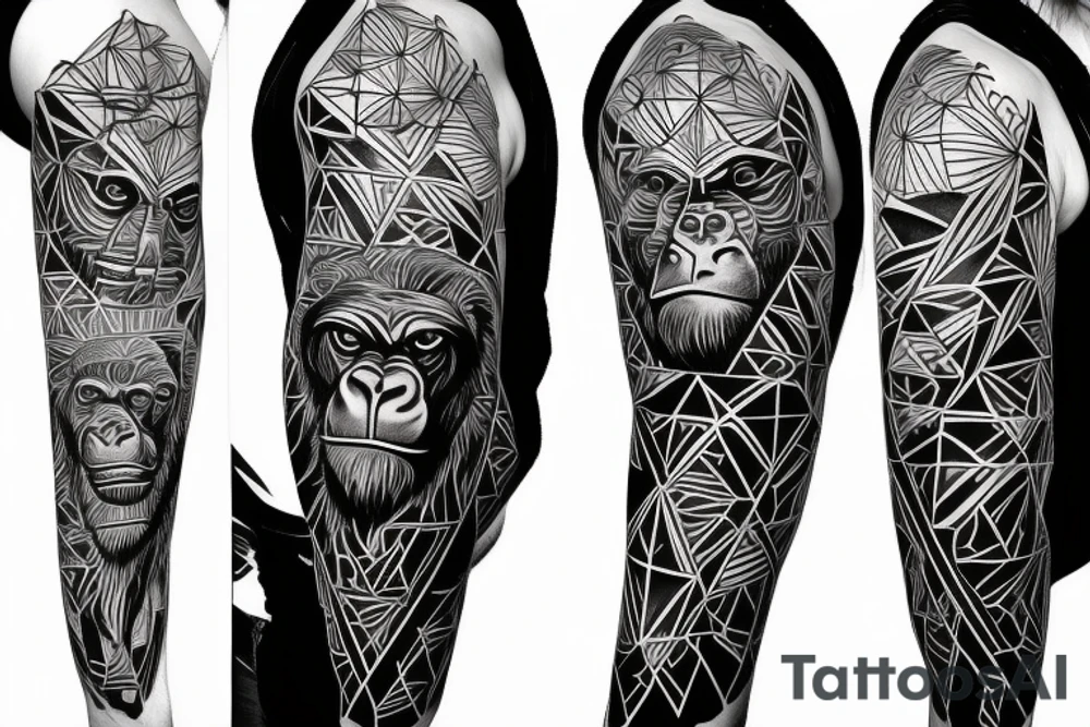 Full gorilla face with half in a geometric style tattoo idea
