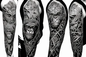 Full gorilla face with half in a geometric style tattoo idea